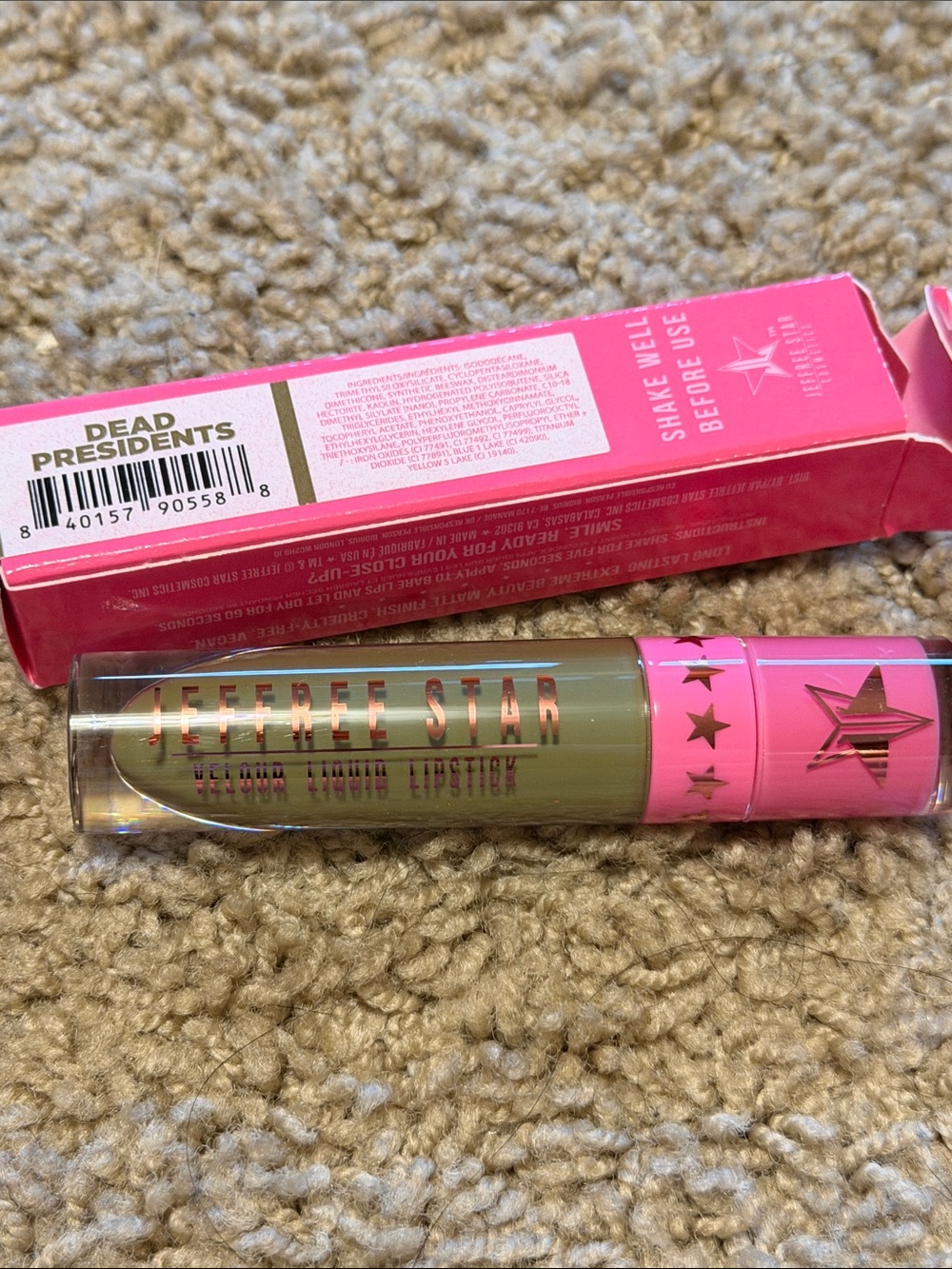 Jeffree Star Velour Liquid Lipstick — Dead Presidents (Olive Green, Pink Accent)